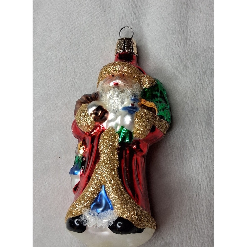 Vintage Czech Republic Glass Santa Snowman Christmas Ornament 4" Figural